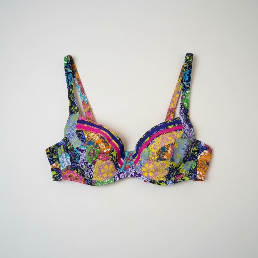 Lise Charmel Venezia Artiste Multicolor Patchwork Bikini Top US 36E Beach NEW